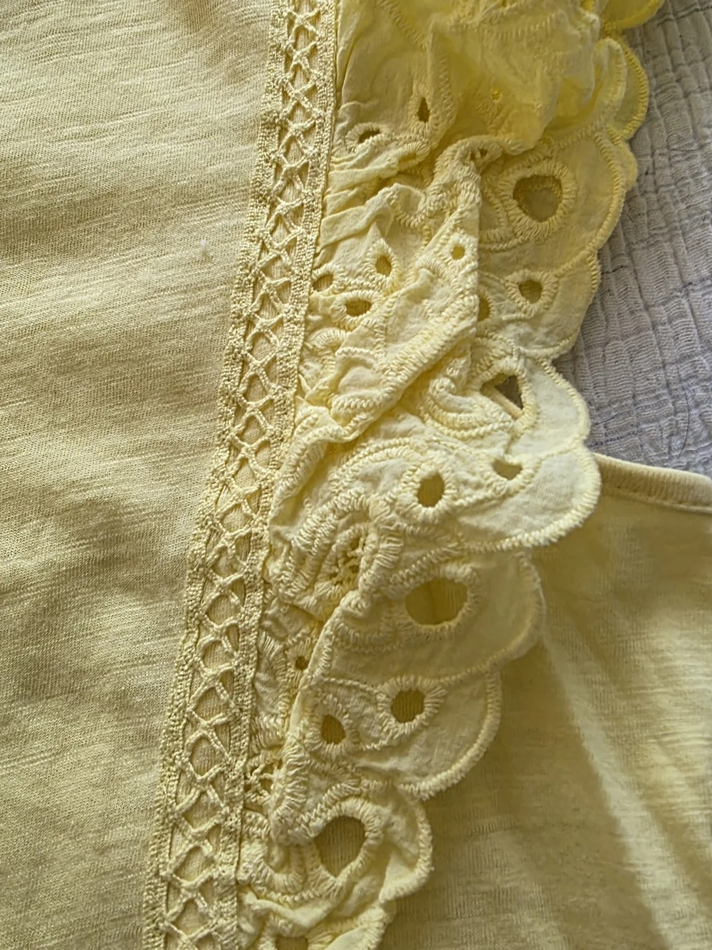 Lauren Conrad Yellow Cotton Eyelet Ruffle Short Sleeve Top Summer Cottagecore - Picture 2 of 5